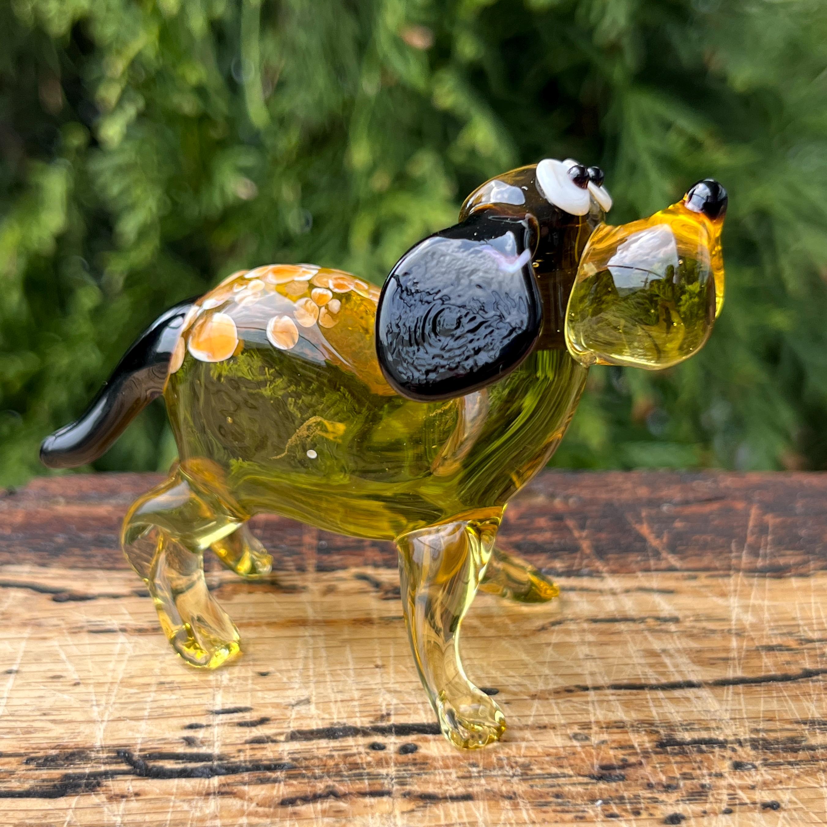 大きな耳のガラス製犬の置物 - ミニチュア吹きガラスの子犬 - ムラーノ