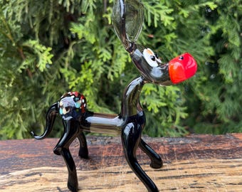 黒ガラスのロバの置物、ミニチュア手吹きアートガラス - Etsy 日本