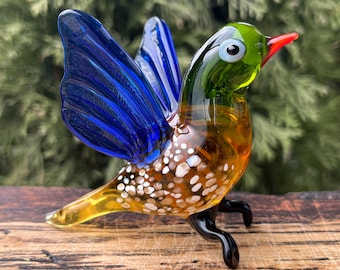 ガラスの鳥の置物 | 青い鳥の彫刻 | 手作りのガラスの動物のアート