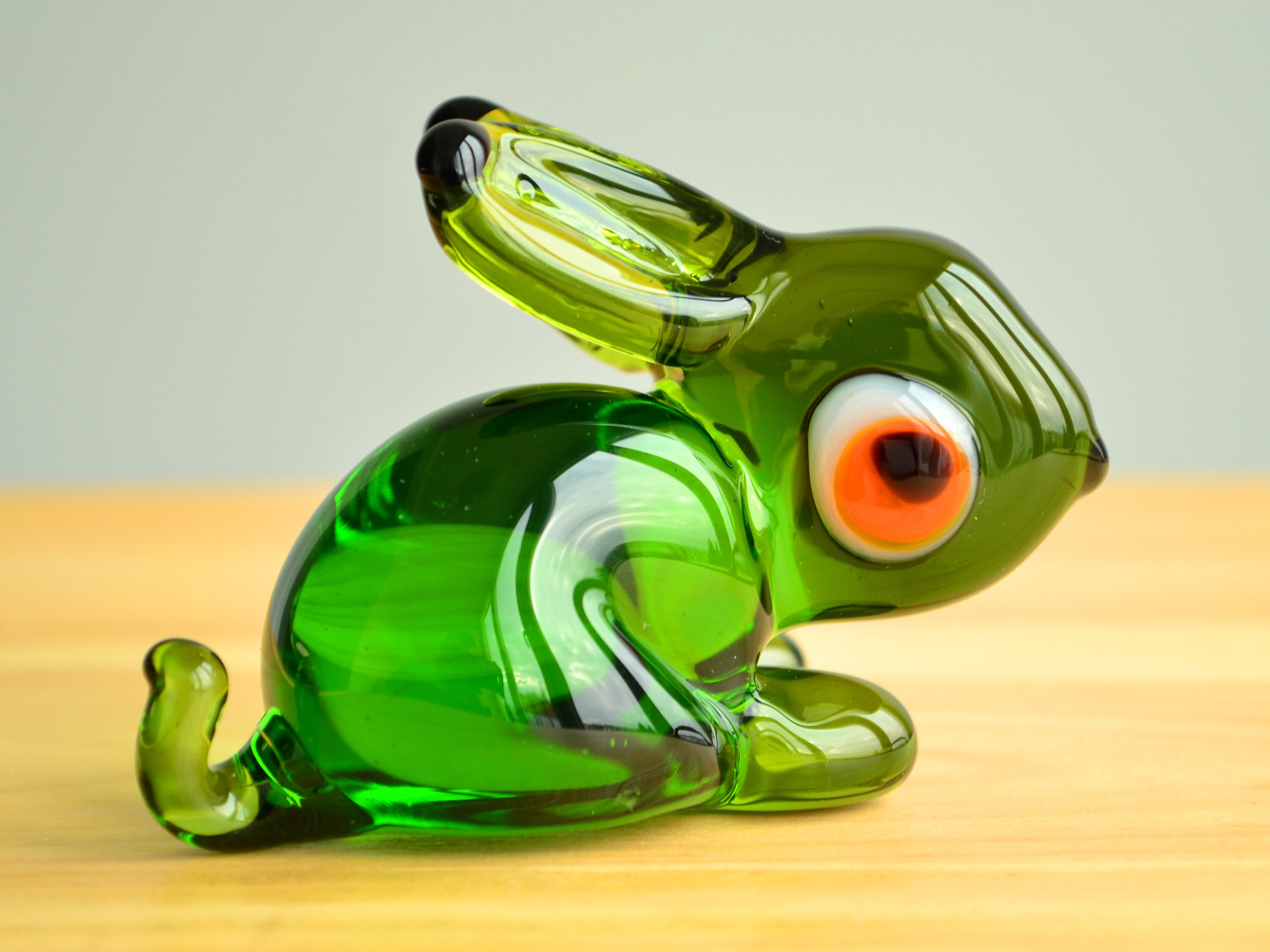Green Glass Rabbit Figurine Animals Blown Glass Rabbit Etsy