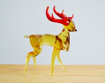 by ART GLASS Handblown Glass Reindeer Figurines Decor Vintage Style Decorative Deer Style Nr 2