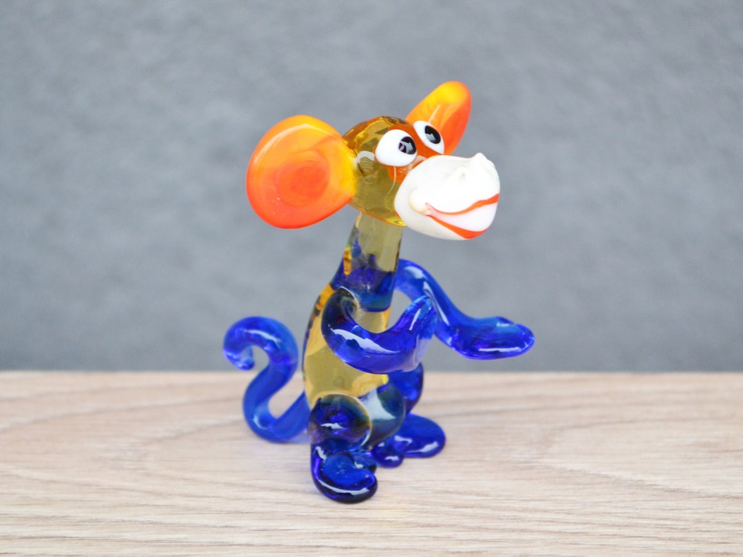 Blue Glass Monkey Figurine Animals Glass Monkeys Sculpture Art Etsy