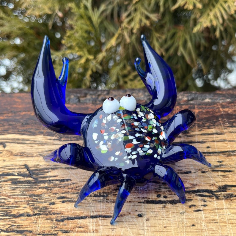 Blue Glass Crab Figurine – Hand Blown Murano Style Crab Sculpture – Ocean Decor – Crab Lover Gift image 9