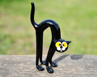 Black Glass Cat Figurine Animal Beads Collection Lover Gift Paperweight Cat Cute Glass Animal Character Desk Animals Figure by BeautyGlassUA