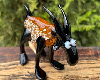 3.2” Glass Goat Figurine – Blown Glass Goat Ornament – Murano Style Animal Sculpture – Goat Lover Gift – Handmade Collectible Goat Statues