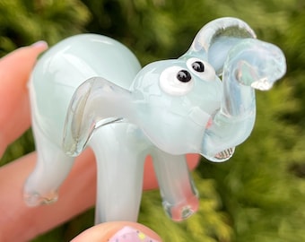 White Glass Elephant Figurine | Hand Blown Art Glass Elephant Sculpture | Murano Glass Style Elephant Statue | Gift for Elephant Lovers