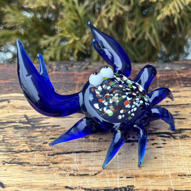 Blue Glass Crab Figurine – Hand Blown Murano Style Crab Sculpture – Ocean Decor – Crab Lover Gift image 8