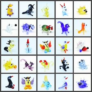 Glass Animals Set of 25 – Miniature Blown Glass Figurines – Tiny Animal Collectibles – Dollhouse Miniatures – Bulk Mini Glass Statues