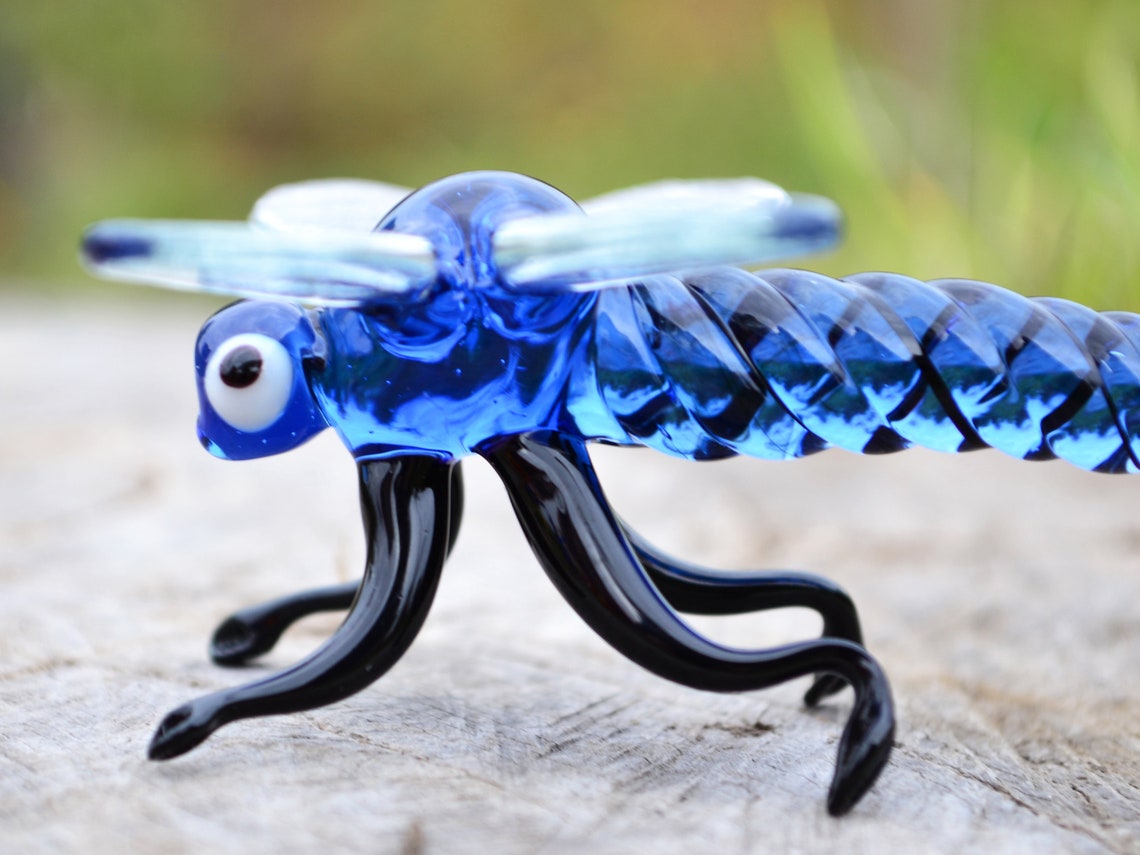 Blue Glass Dragonfly Figurine Dragonfly Ornament Wall Etsy