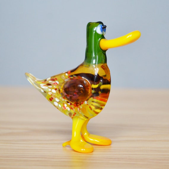 最新エルメス Glass Duck Figurine Yellow Glass Duck Animal Sculpture Art 工芸品