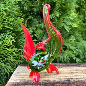 Figura de pez de vidrio soplado – Escultura miniatura de pez estilo Murano – Decoración de acuario de vidrio artístico – Animal marino artesanal coleccionable