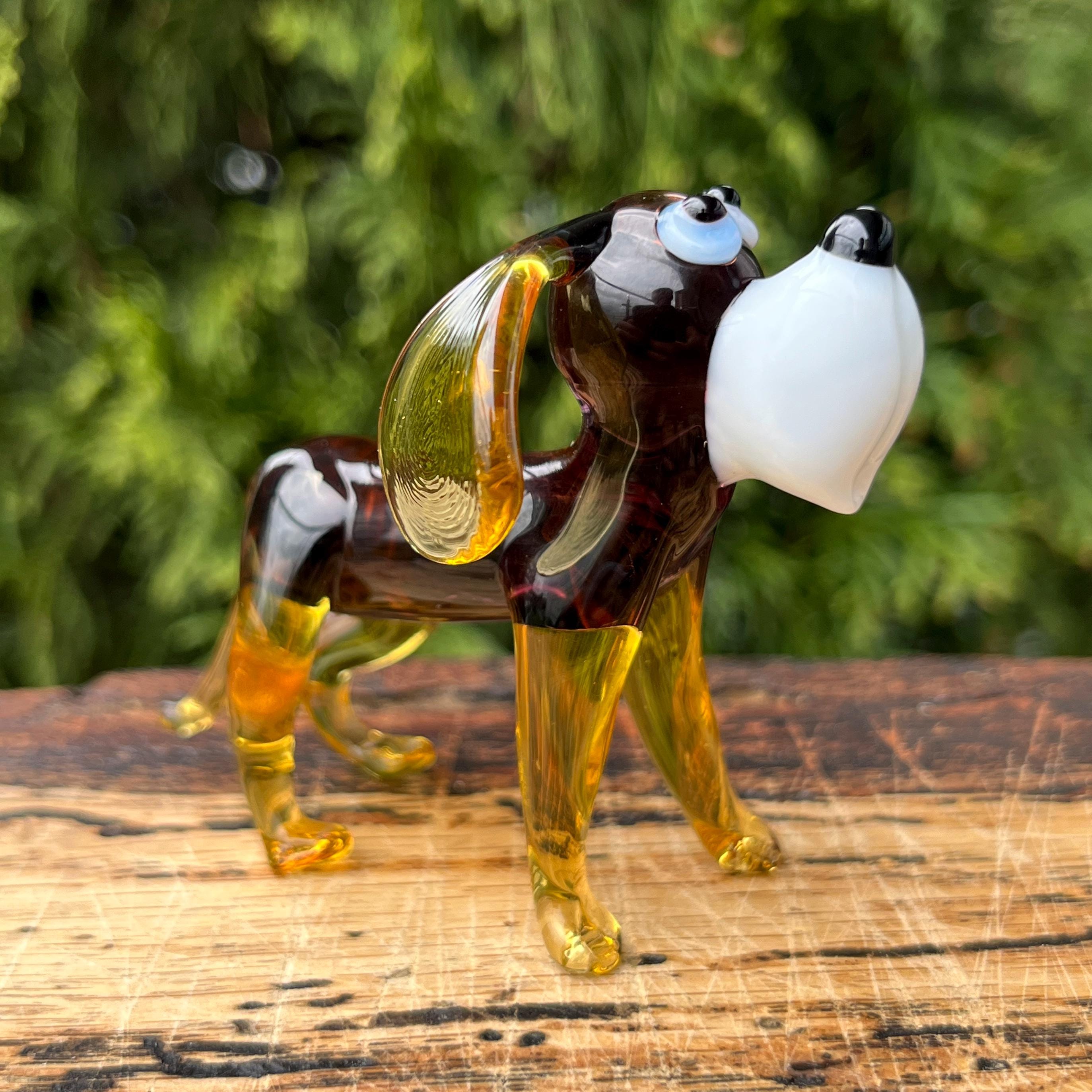 ガラスの犬の置物 - 吹きガラスの子犬の彫刻 - ムラーノスタイルの