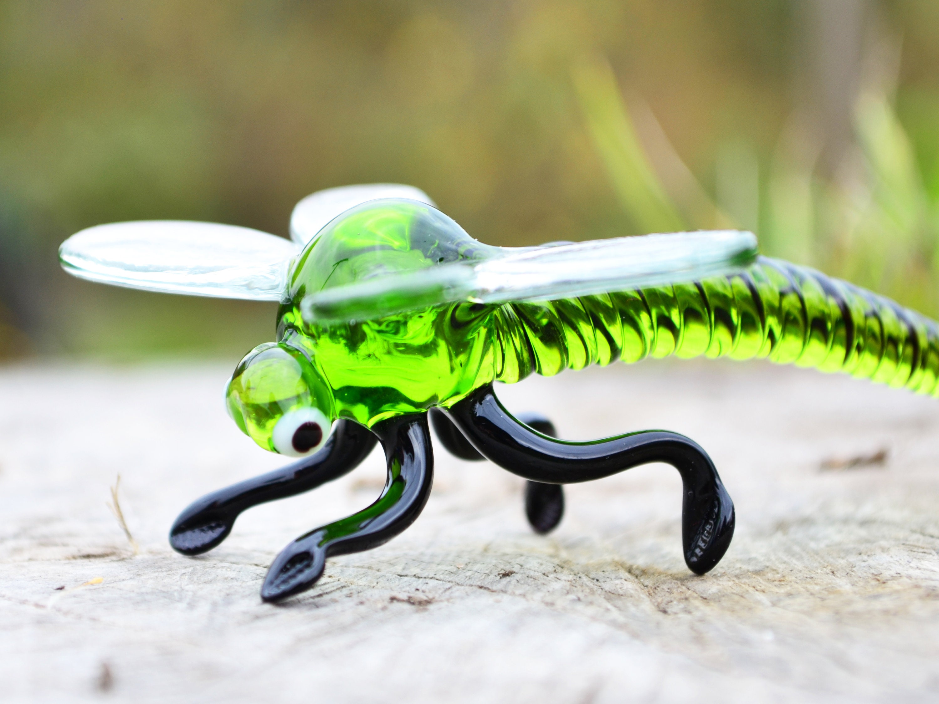 Glass Dragonfly Figurine Green Dragonfly Ornament Wall Etsy