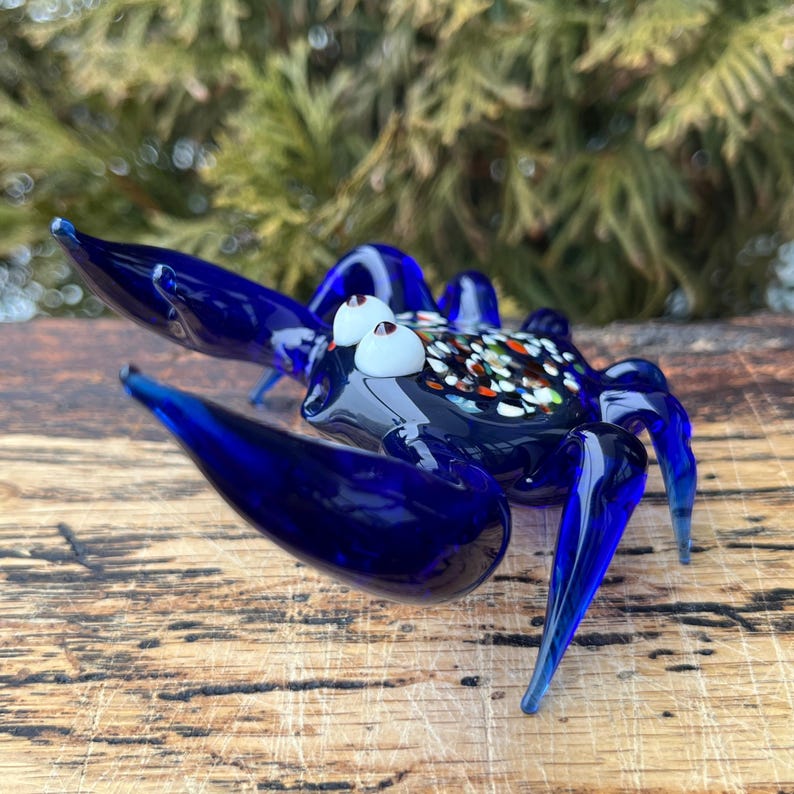 Blue Glass Crab Figurine – Hand Blown Murano Style Crab Sculpture – Ocean Decor – Crab Lover Gift image 7