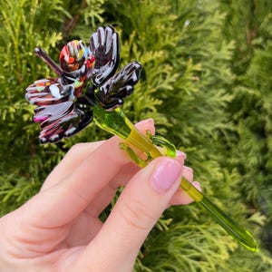 Purple Glass Flower Figurine - Blown Glass Flower Sculpture - Murano Glass Flower - Garden Floral Ornament - Handmade Flower Gift for Mom