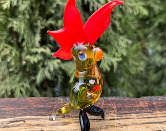 Hand Blown Glass Parrot Figurine – Tropical Bird Sculpture, Home Decor