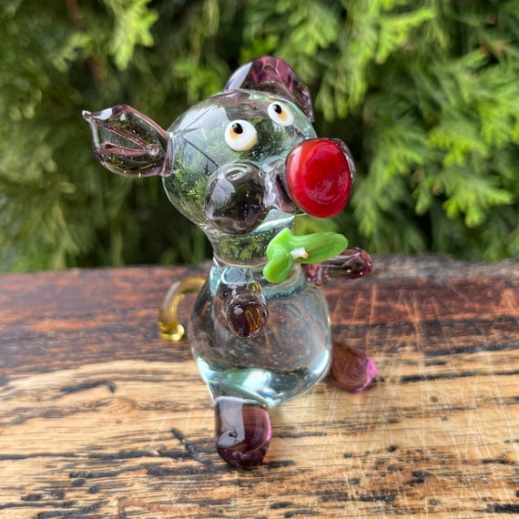 ガラスの豚の置物、手吹きムラーノスタイルのミニチュア - Etsy 日本