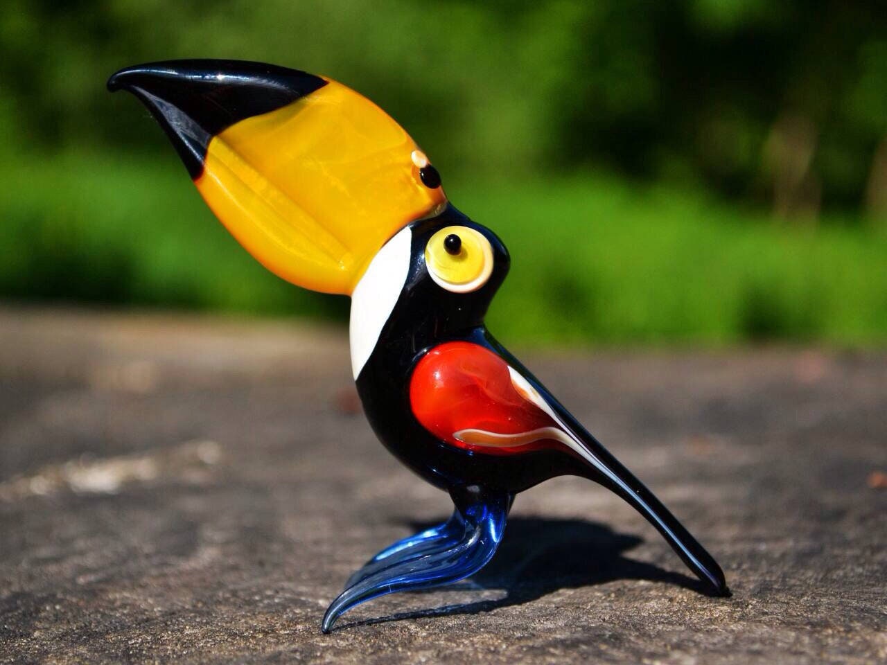 Tiny Mini Glass Toucan Birds Little Figurines Set of 3 pcs.