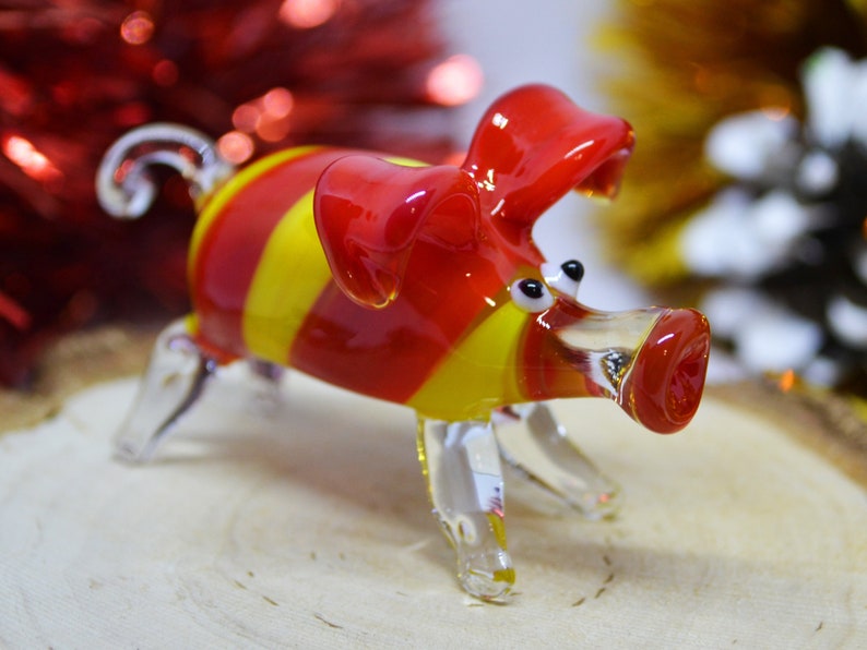 MINI Schwein aus Glas handgefertigte Glasfigur Schönes Geschenk 2 cm hoch