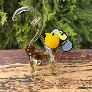 Brown Glass Monkey Figurine – Blown Murano Style Animal Sculpture – Miniature Glass Monkey Statue – Unique Monkey Gift – Collectible Decor