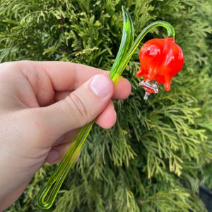 Red Glass Bell Flower Figurine – Blown Art Glass Flower Sculpture – Garden Bellflower Decor – Handmade Flowers – Unique Floral Gift Idea