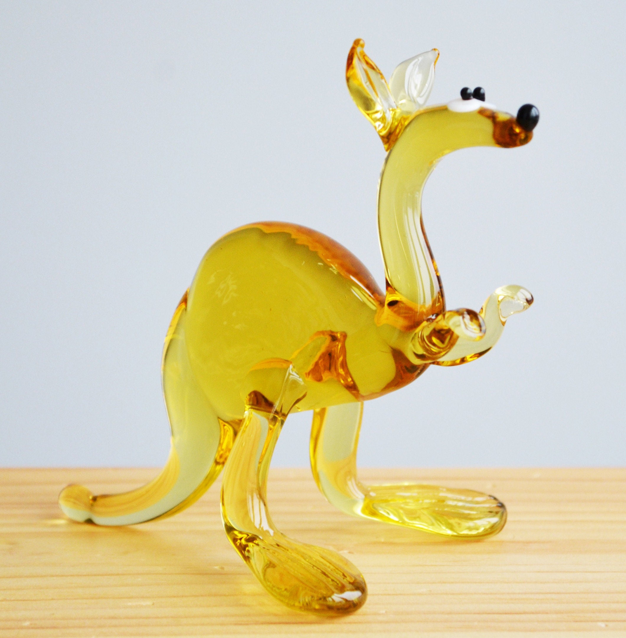 Kangaroo Glass Sculpture, Blown Glass Animal, Boxing Kangaroo Art