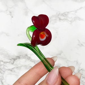 Violet glass flower figurine Red violet glass flower gift Red glass african violet Handblown murano glass flower Gift for her image 6