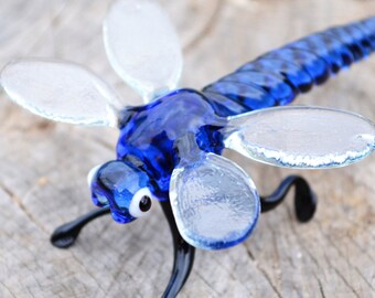 Blue Glass Dragonfly Figurine, Dragonfly Ornament Wall Decoration, Dragonfly Art Stained Glass, Blown Murano Dragonfly, Baron Rolf Gifts