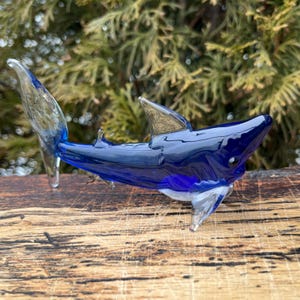 Blue Glass Shark Figurine – Hand Blown Art Glass Sea Animal – Ocean Decor – Shark Lover Gift