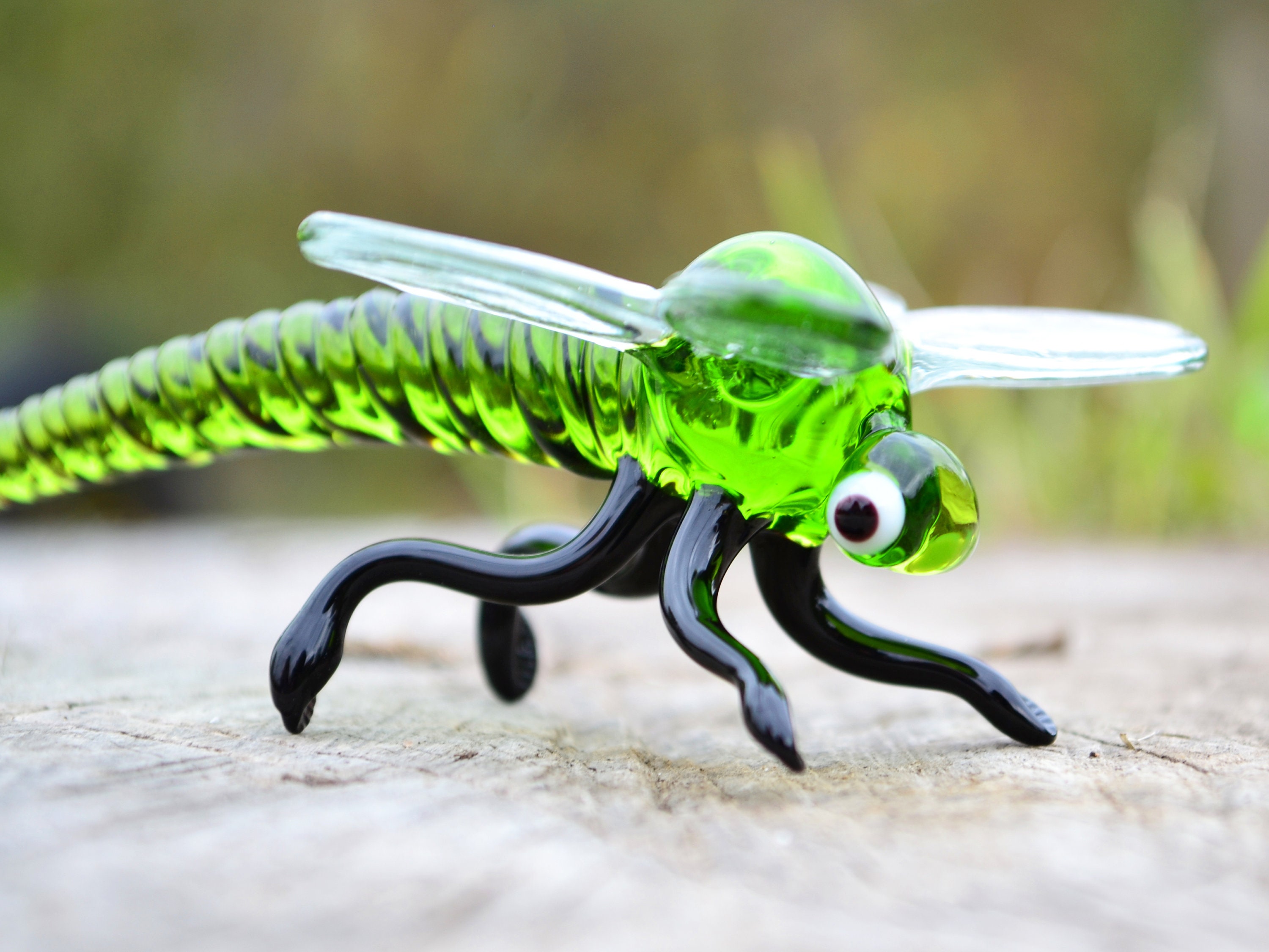 Glass Dragonfly Figurine Green Dragonfly Ornament Wall Etsy