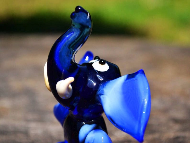 Glass Elephant Figurine Blue Animals Glass Elephant Sculpture Etsy