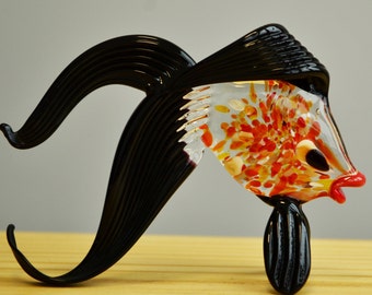 4" Inch Black Glass Fish Figurine Sea Animals Blowing Miniature Art Fish Toys Murano Animals Tiny Small Figure Glass Sculpture Blown Gifts