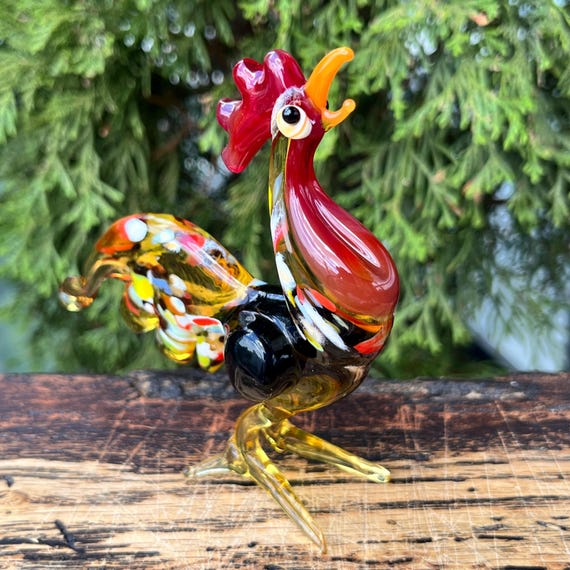 Glas Hahn Figur – mundgeblasenes Glas Huhn – Bauernhof Dekor – Mini Vogel Sammlerstück – Geschenk für Hahn-Liebhaber