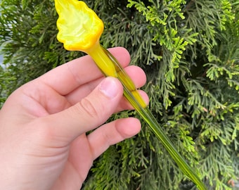 Yellow Glass Calla Lily Figurine – Hand Blown Murano Style Flower – Spring Home Decor – Mothers Day Gift