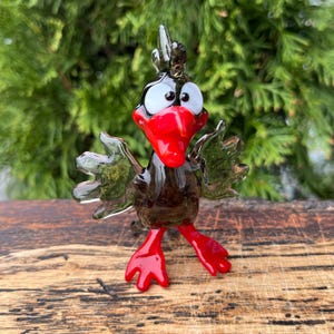 Murano Glass Crow Figurine – Blown Art Glass Crow Sculpture – Miniature Black Bird Statue – Handmade Crow Gift – Collectible Animal Figure