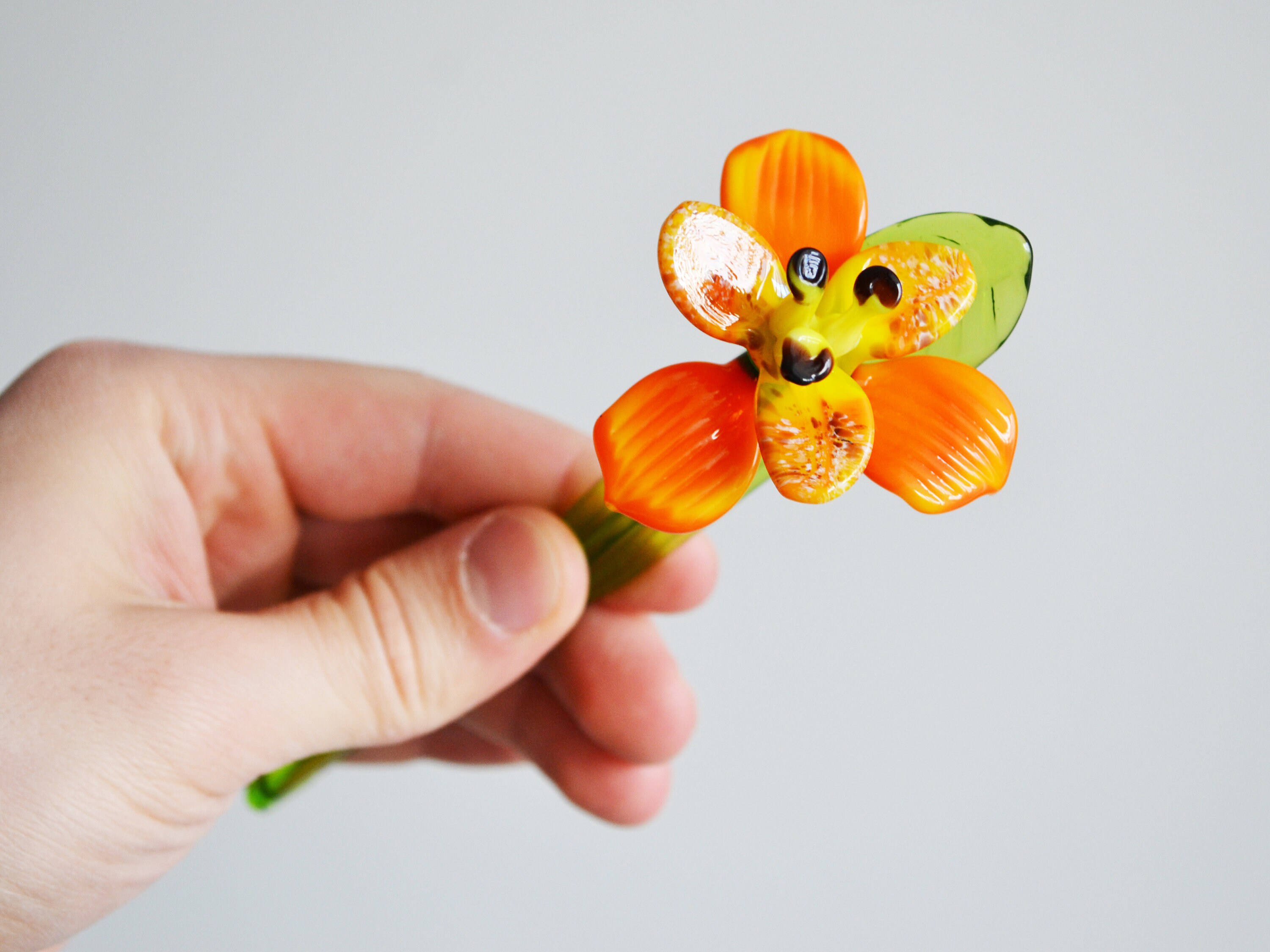 7 Orange Glass Flower Figurine Blown Flower Sculpture Etsy