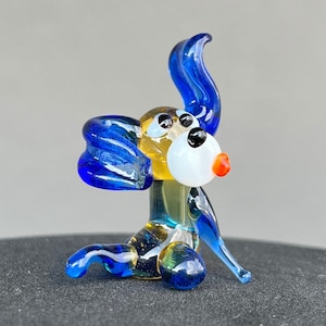 Small Dog Sculpture Art Glass Dog Statue Figurine Blown Glass Dog Mini Glass Dog Micro Glass Dog Doll House Dog Tiny Miniature of Dog