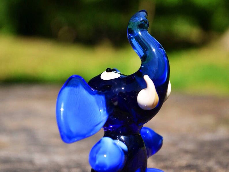 Glass Elephant Figurine Blue Animals Glass Elephant Sculpture Etsy