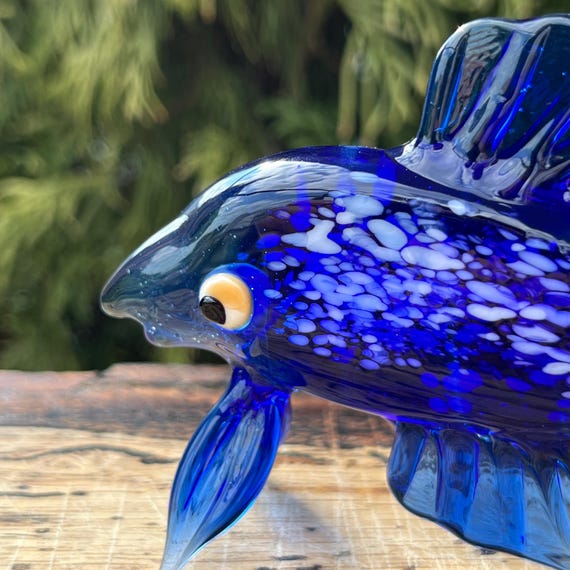 青いガラスの魚の置物 - ミニチュア手吹きガラスの魚の彫刻 - 水槽の