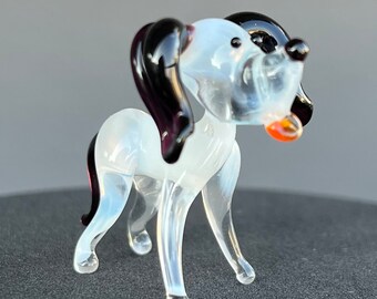ガラスの犬の置物 - 吹きガラスの子犬の彫刻 - ムラーノスタイルの