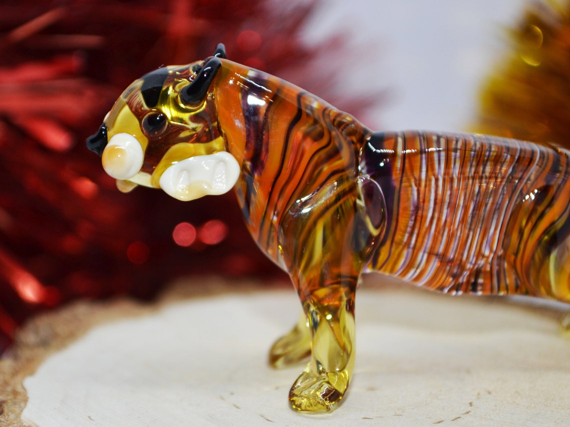 Glass Tiger Clear Figurine Hand Blown Tiger Animals Big Tiger Etsy
