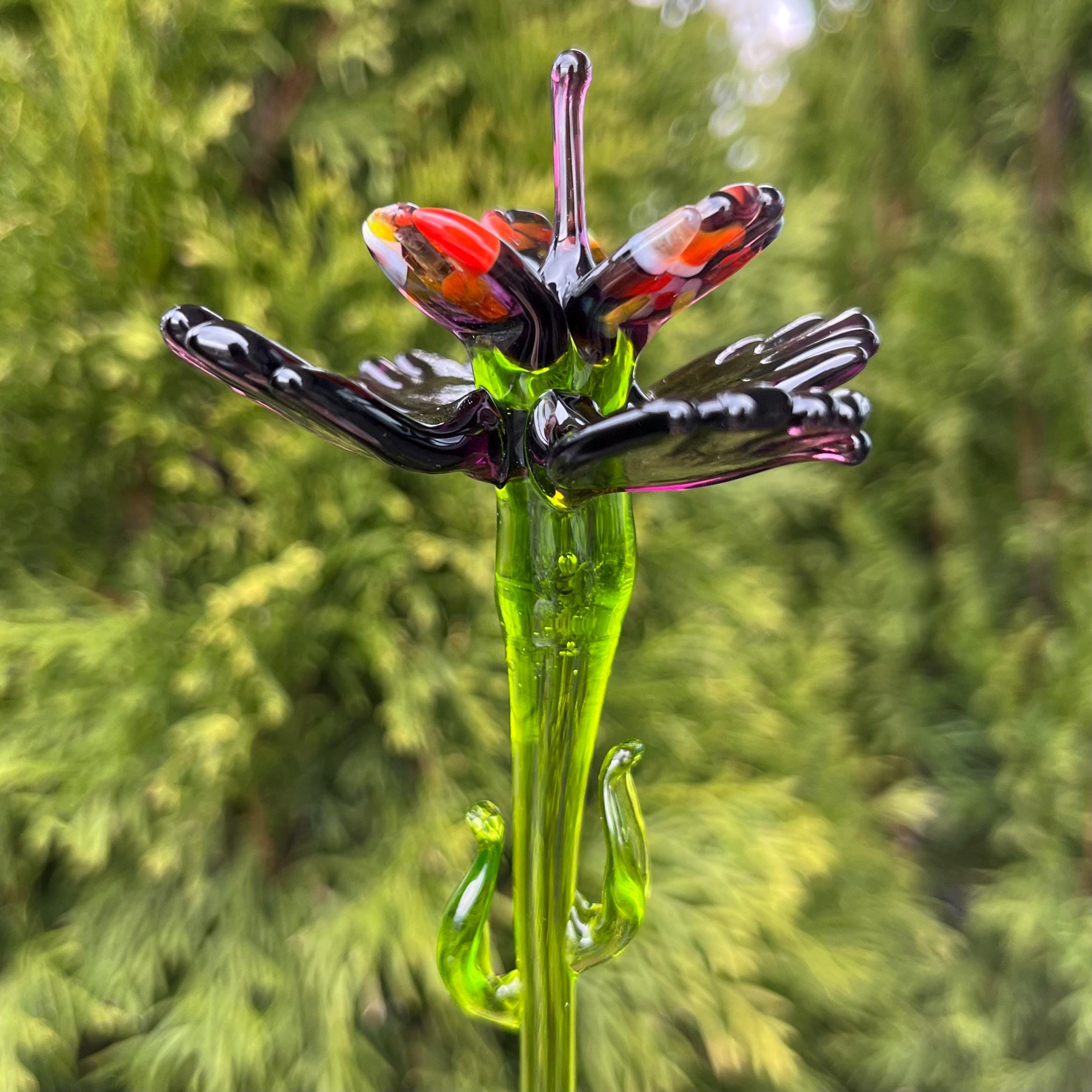 紫色のガラスの花の置物 - 手吹きムラーノスタイルのアートガラスの花