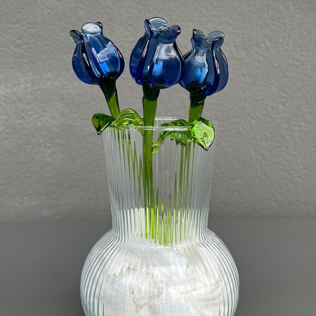 Blue Glass Tulip Flowers Collectible Tulip Figurine Blown - Etsy
