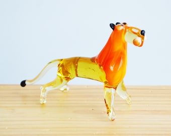 吹きガラスのライオンの置物：黄色のガラス彫刻、デスク装飾 - Etsy 日本