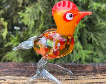 Figura de pollo de vidrio soplado: Escultura de gallo estilo Murano