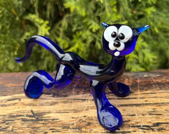 Statuina di gatto in vetro trasparente – Gattino in miniatura in vetro soffiato – Scultura di gatto in stile Murano – Piccolo animale in vetro – Regalo per gli amanti dei gatti - Italia