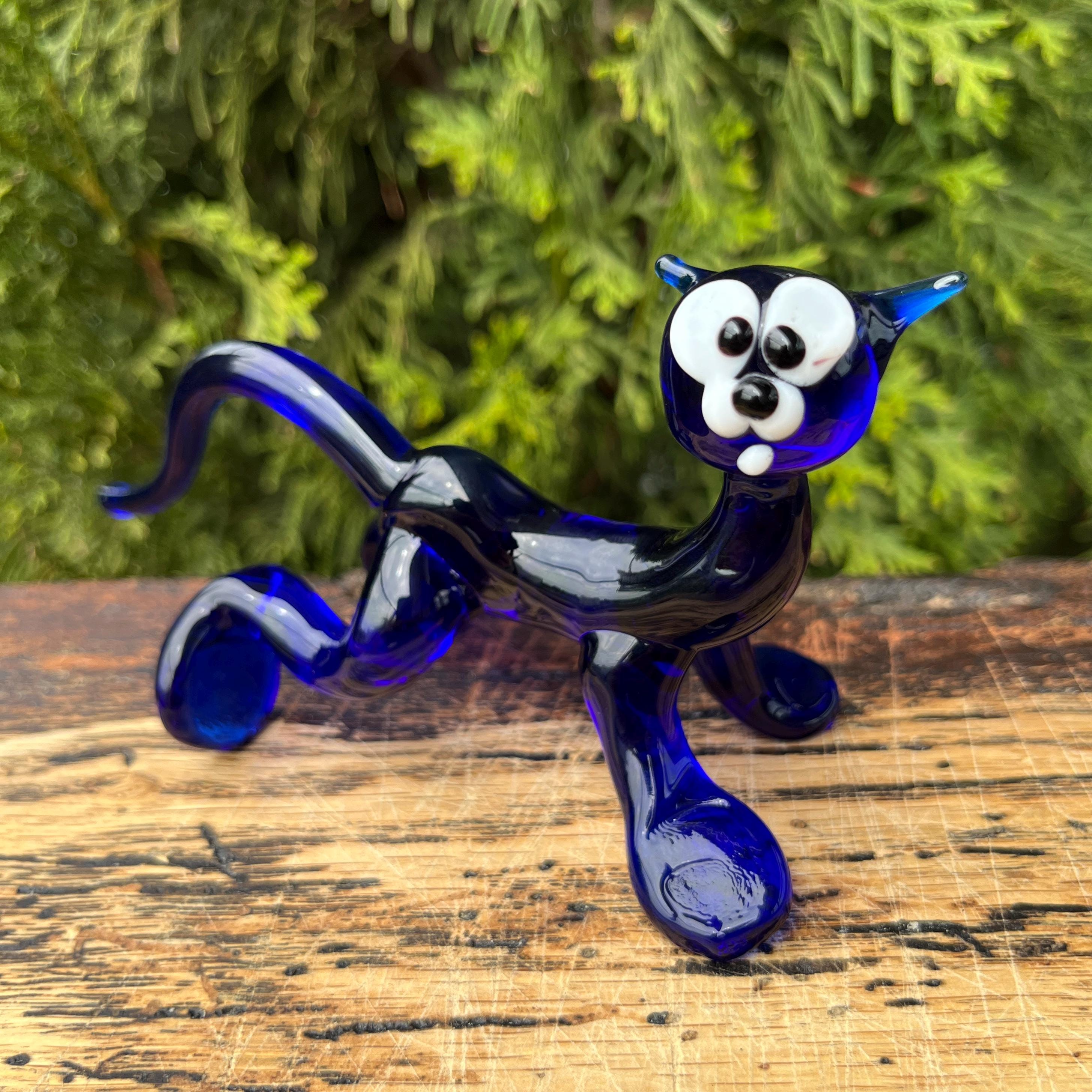 Blue Glass Cat Figurine – Murano Style Kitten Sculpture