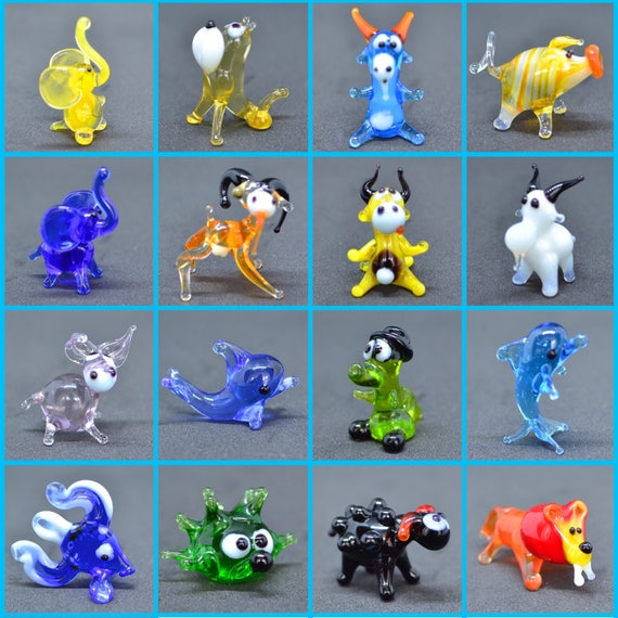 Set of Small Glass Figurines Glass Animals Tiny Little Murano