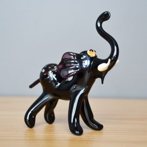 Glass Elephant Figurine Animals Glass Black Elephant Trunk Up Sculpture Art Glass Toys Murano Elephants Animals Gift for Birthday Elephant