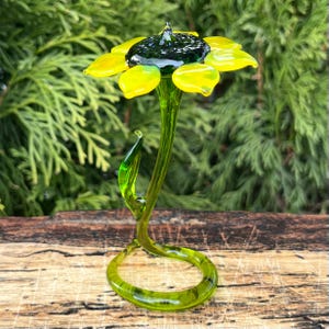 Glass Sunflower Figurine – Blown Glass Flower Sculpture – Murano Art Floral Gift – Yellow Sunflower Decoration – Handmade Flower for Mom